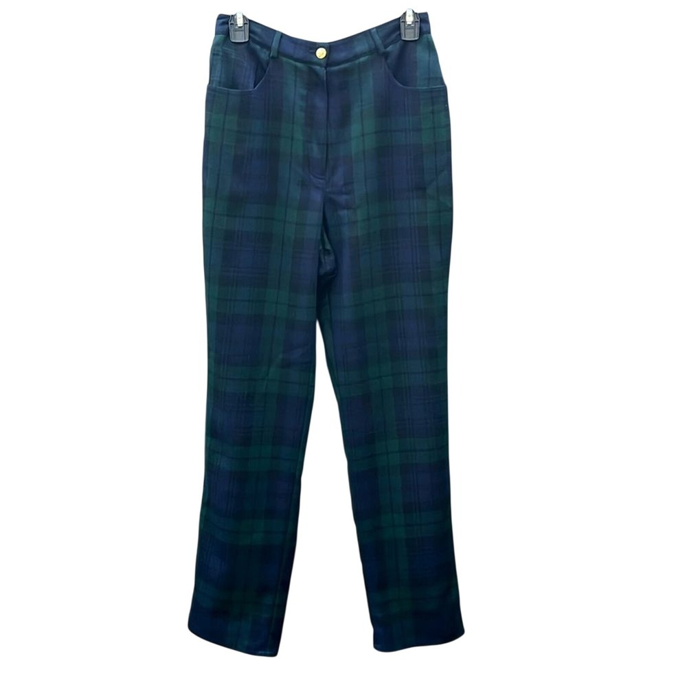 Vintage Lauren Ralph Lauren Women's Plaid Trousers sz‎ 8 Green Blue Wool Preppy